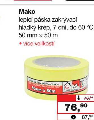 Mako lepicí páska zakrývací hladký krep, 7 dní, do 60 °C 50 mm x 50 m 