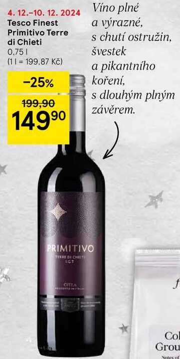 Tesco Finest Primitivo Terre di Chieti, 0.75 l