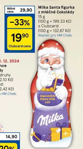 Milka Santa figurka z mléčné čokolády, 15 g 