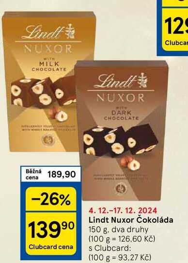 Lindt Nuxor Čokoláda, 150 g. dva druhy