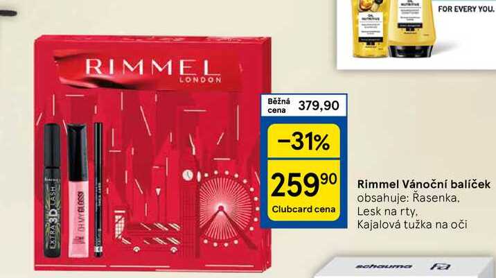 Rimmel Vánoční balíček obsahuje: Řasenka. Lesk na rty. Kajalová tužka na oči 