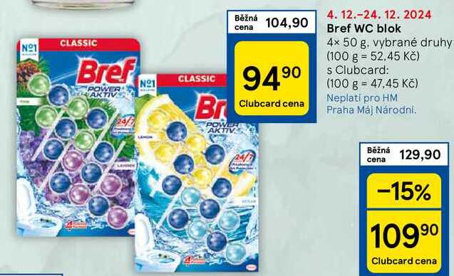 Bref WC blok, 4× 50 g, vybrané druhy