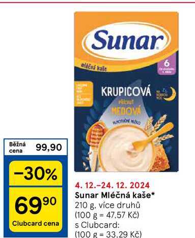 Sunar Mléčná kaše, 210 g, více druhů 