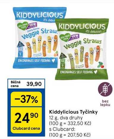 Kiddylicious Tyčinky, 12 g. dva druhy 