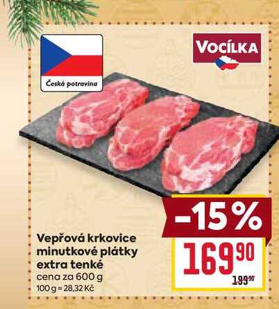 Vepřová krkovice minutkové plátky extra tenké cena za 600 g 