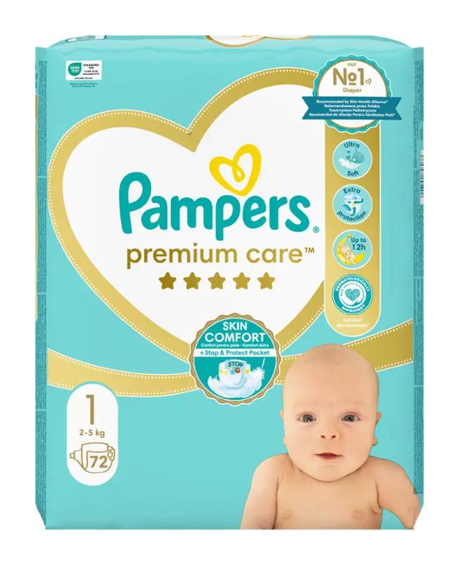 Pampers Plenky Premium Care 2 - 5 kg, vel. 1, 72 ks