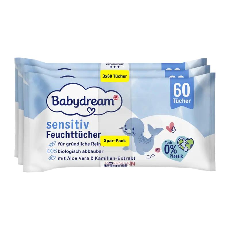 Babydream Vlhčené ubrousky s Aloe vera, 180 ks