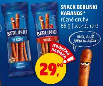 SNACK BERLINKI KABANOS různé druhy, 85 g