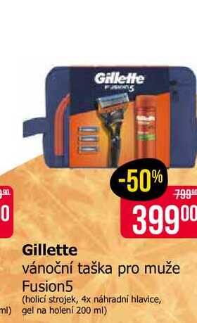 Gillette vánoční taška pro muže Fusion5 (holicí strojek, 4x náhradní hlavice, ml) gel na holení 200 ml) 