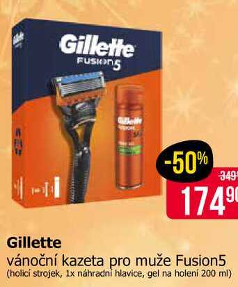 Gillette vánoční kazeta pro muže Fusion5 (holicí strojek, 1x náhradní hlavice, gel na holení 200 ml) 