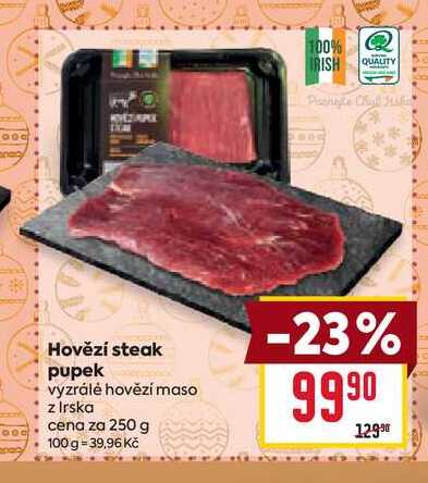 Hovězí steak pupek vyzrálé hovězí maso z Irska cena za 250 g 