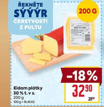 Eidam plátky 30% t. vs. 200 g 