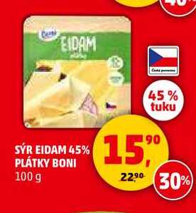 SÝR EIDAM 45% PLÁTKY BONI, 100 g 