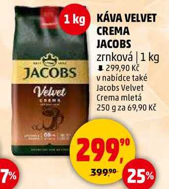 KÁVA VELVET CREMA JACOBS zrnková, 1 kg