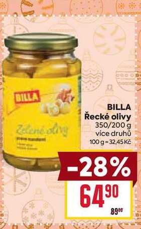 BILLA Řecké olivy 350/200 g 