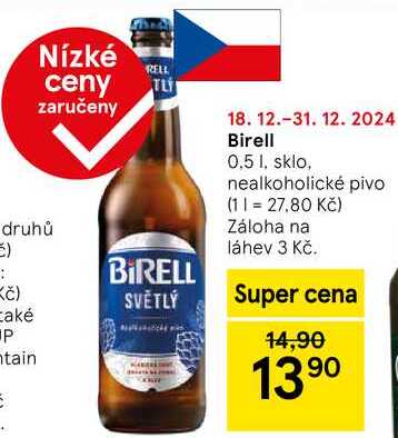 Birell 0,5 l, sklo, nealkoholické pivo