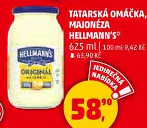 TATARSKÁ OMÁČKA, MAJONÉZA HELLMANN'S, 625 ml 