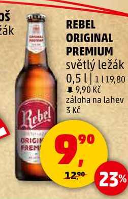 REBEL ORIGINAL PREMIUM světlý ležák, 0,5 l