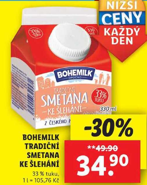 BOHEMILK TRADIČNI SMETANA KE ŠLEHÁNÍ, 330 ml