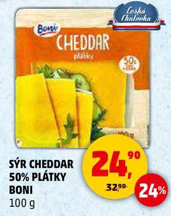 SÝR CHEDDAR PLÁTKY BONI, 100 g 