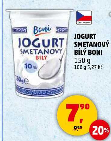 JOGURT SMETANOVÝ BÍLÝ BONI, 150 g 