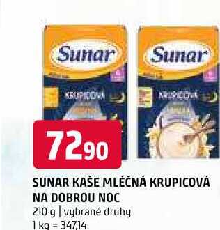 Sunárek kaše mléčná krupicová na dobrou noc 210g, vybrané druhy