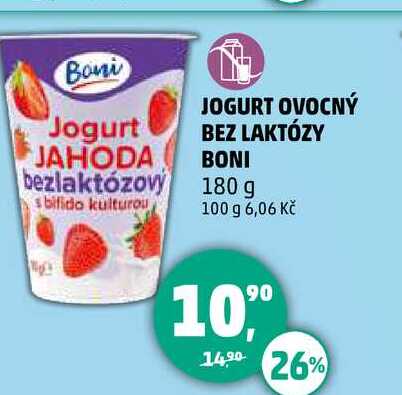 JOGURT OVOCNÝ BEZ LAKTÓZY Boni, 180 g 