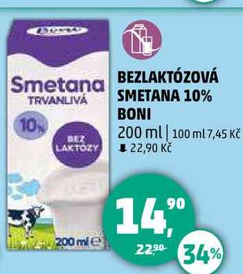 BEZLAKTÓZOVÁ TRVANLIVÁ SMETANA 10% BONI, 200 ml 