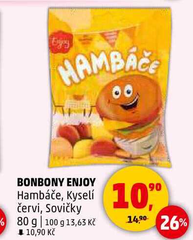 Bonbony Enjoy Hambáče, kyselí červi, Sovičky, 80 g 