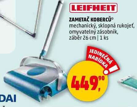 LEIFHEIT ZAMETAČ KOBERCŮ mechanický, sklopná rukojeť, omyvatelný zásobník, záběr 26 cm, 1 ks 