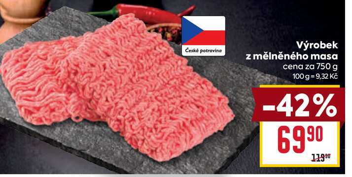 Výrobek z mělněného masa cena za 750 g 