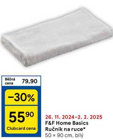 F&F Home Basics Ručník na ruce, 50 x 90 cm, bílý