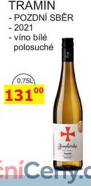 TEMPLÁŘSKÉ SKLEPY 0,75L TRAMIN - POZDNÍ SBĚR