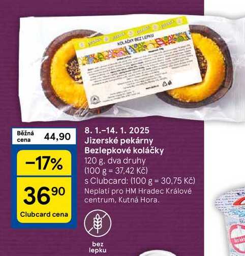 Jizerské pekárny Bezlepkové koláčky, 120 g, dva druhy