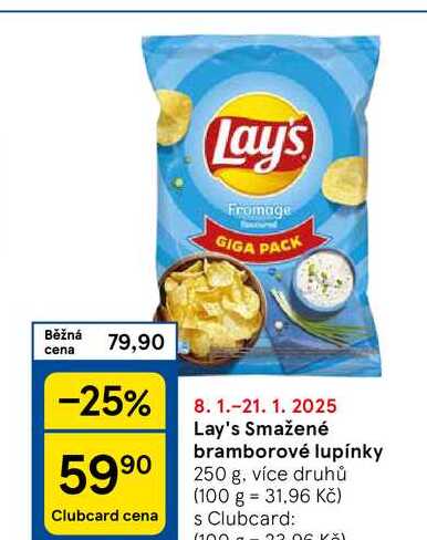 Lay's Smažené bramborové lupínky, 250 g, více druhů 