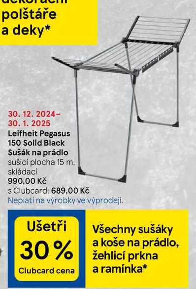 Leifheit Pegasus 150 Solid Black Sušák na prádlo sušicí plocha 15 m. skládací 