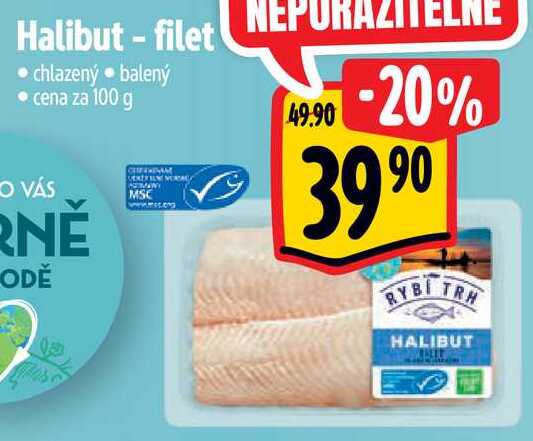 Halibut - filet, cena za 100 g 