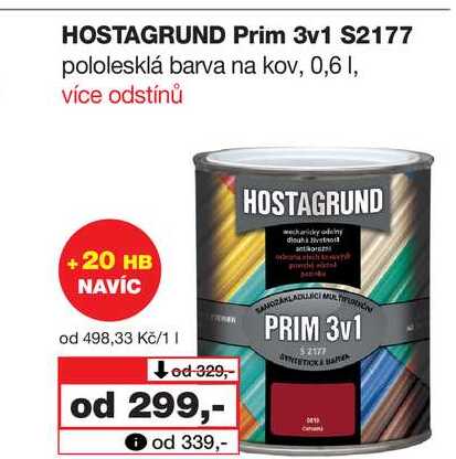 HOSTAGRUND Prim 3v1 S2177 pololesklá barva na kov, 0,6l