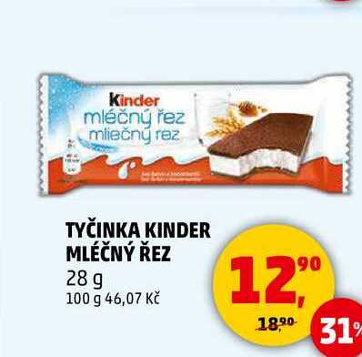 TYČINKA KINDER MLÉČNÝ ŘEZ, 28 g