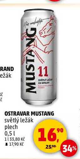 OSTRAVAR MUSTANG světlý ležák plech, 0,5 l