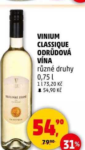 VINIUM CLASSIQUE ODRŮDOVÁ VÍNA různé druhy, 0,75 l