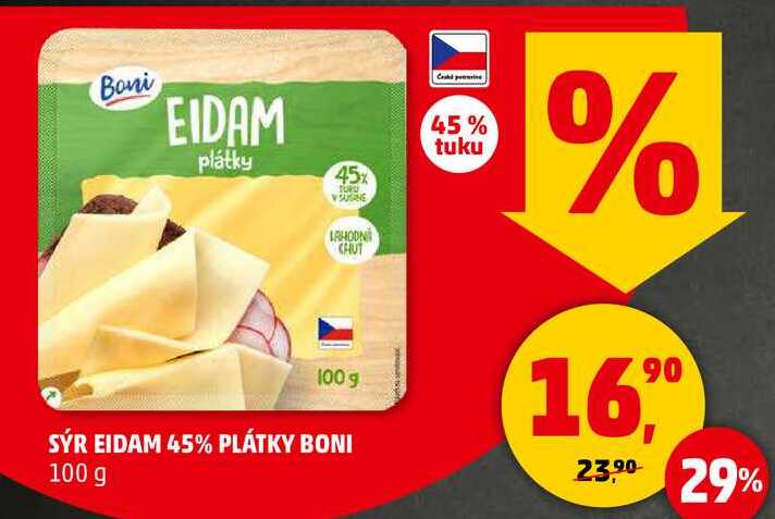 SÝR EIDAM 45% PLÁTKY BONI, 100 g 