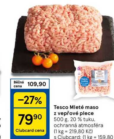 Tesco Mleté maso z vepřové plece, 500 g, 20% tuku. 