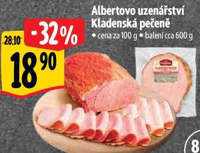 Albertovo uzenářství Kladenská pečeně, cena za 100 g 