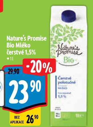 Nature's Promise Bio Mléko čerstvé 1,5%, 1 l