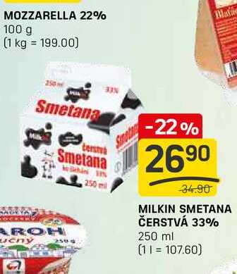 MILKIN SMETANA ČERSTVÁ 33% 250 ml 