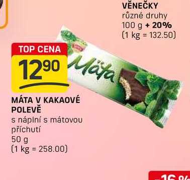 MÁTA V KAKAOVÉ POLEVĚ s náplní s mátovou příchutí 50 g