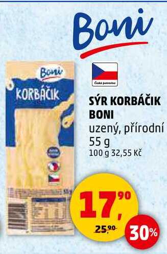 SÝR KORBÁČIK BONI uzený, přírodní, 55 g 