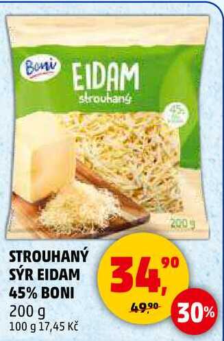 Boni STROUHANÝ SÝR EIDAM 45%, 200 g