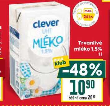 Trvanlivé mléko 1,5% 1l